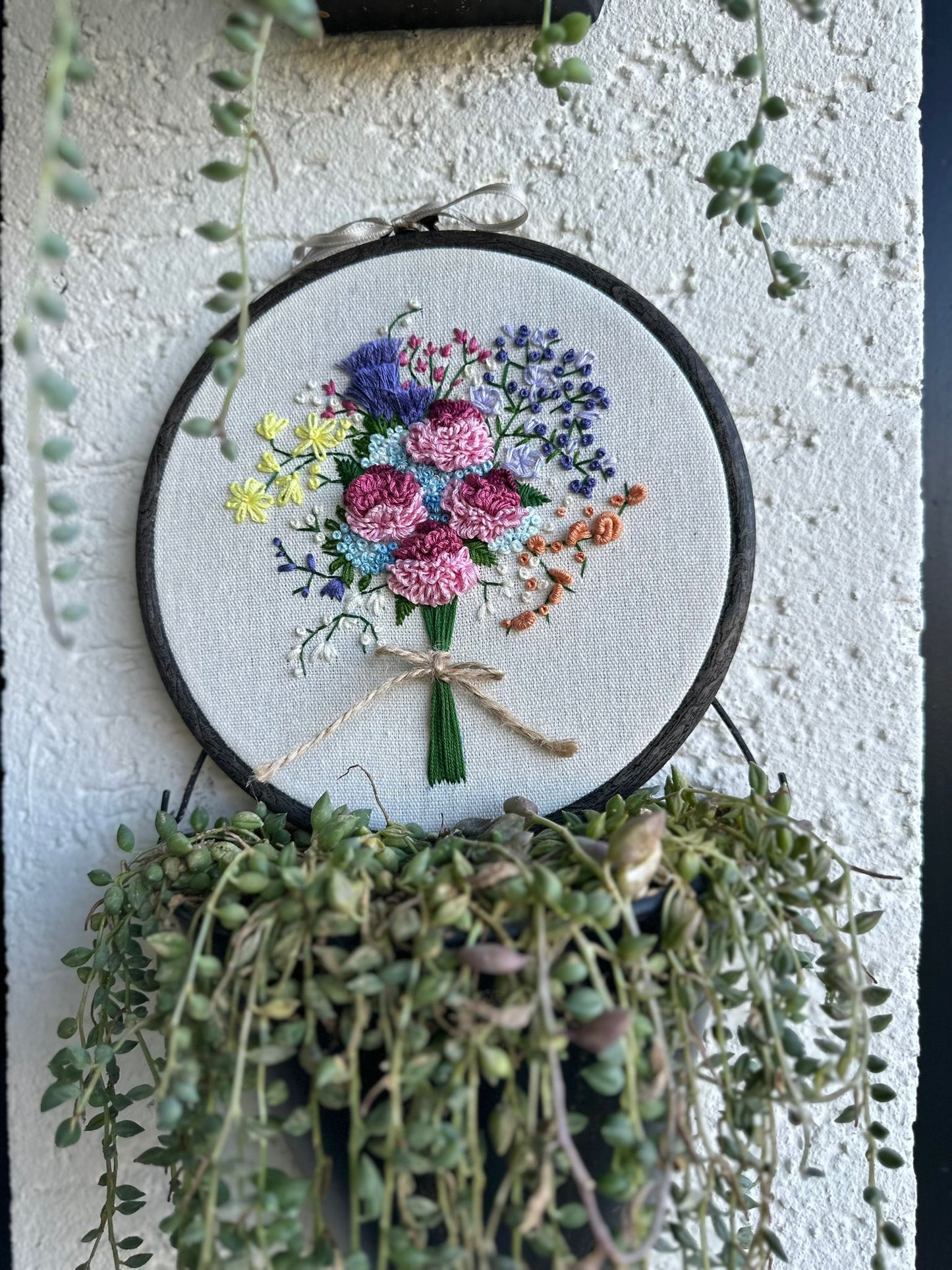 Red Ribbon's Embroidered Peony Grace Floral Hoop