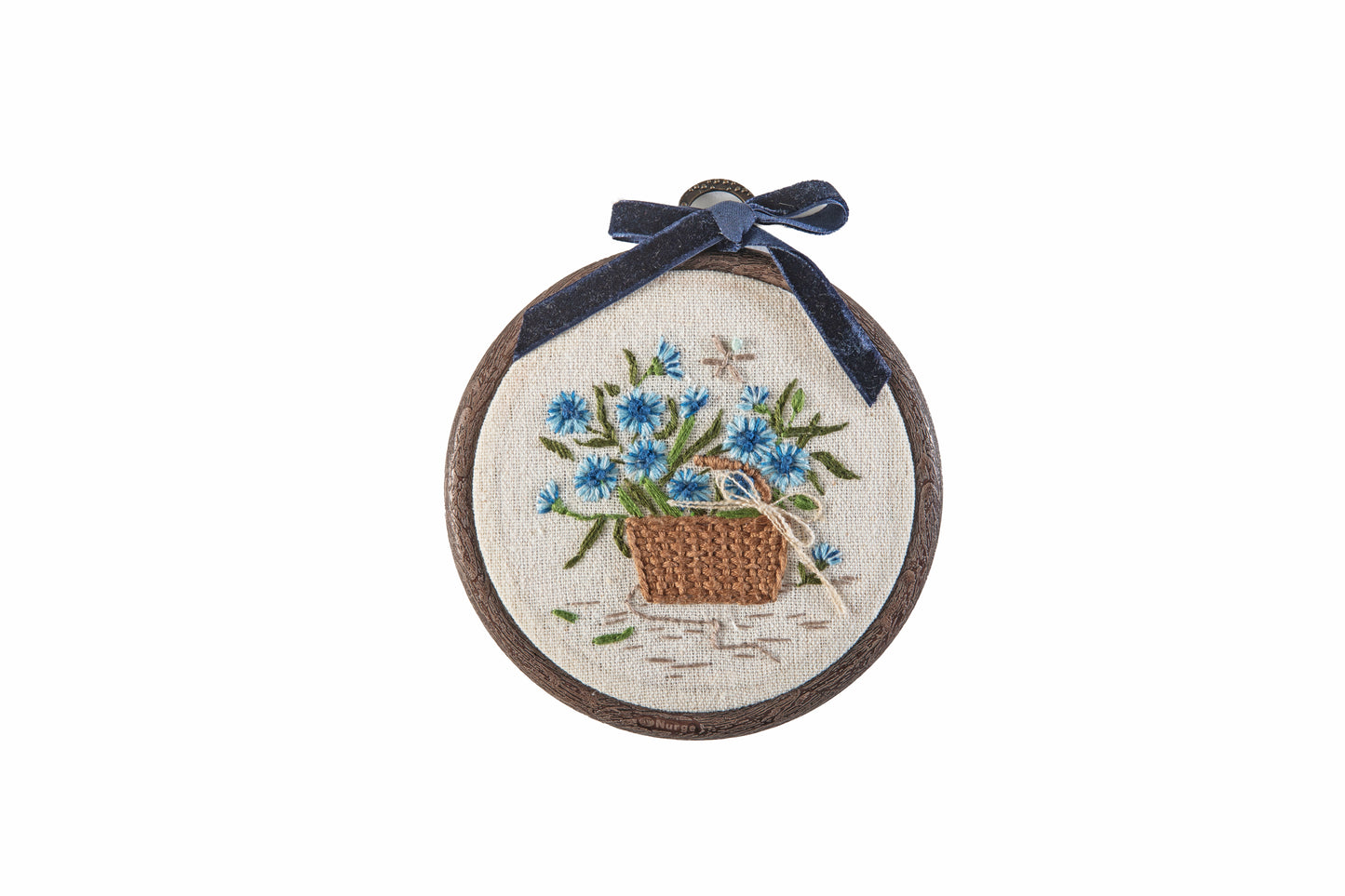 Red Ribbon's Embroidered Cornflower Basket Floral Hoop