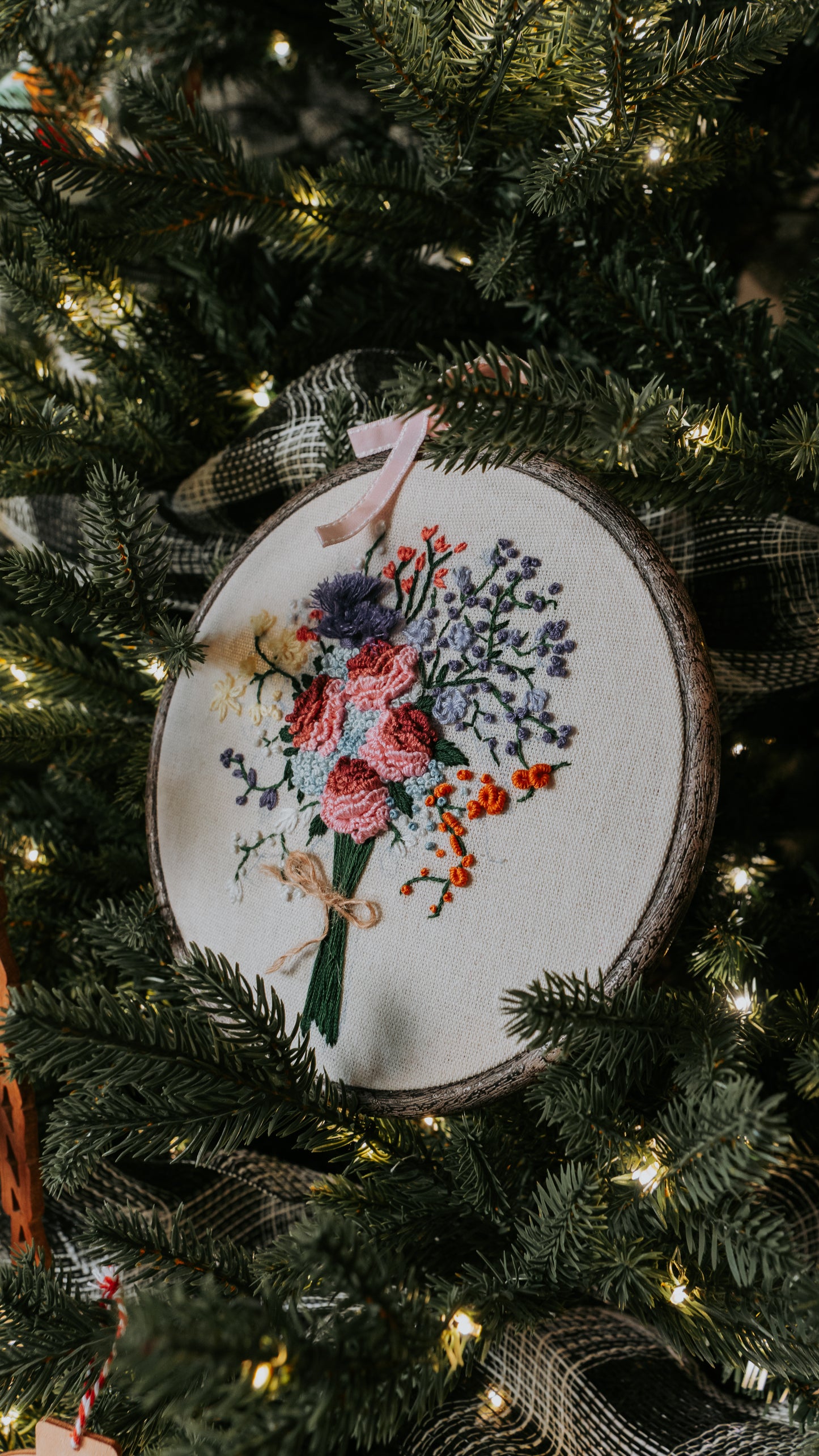 Red Ribbon's Embroidered Peony Grace Floral Hoop