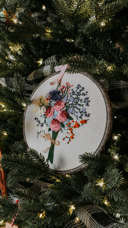 Red Ribbon's Embroidered Peony Grace Floral Hoop