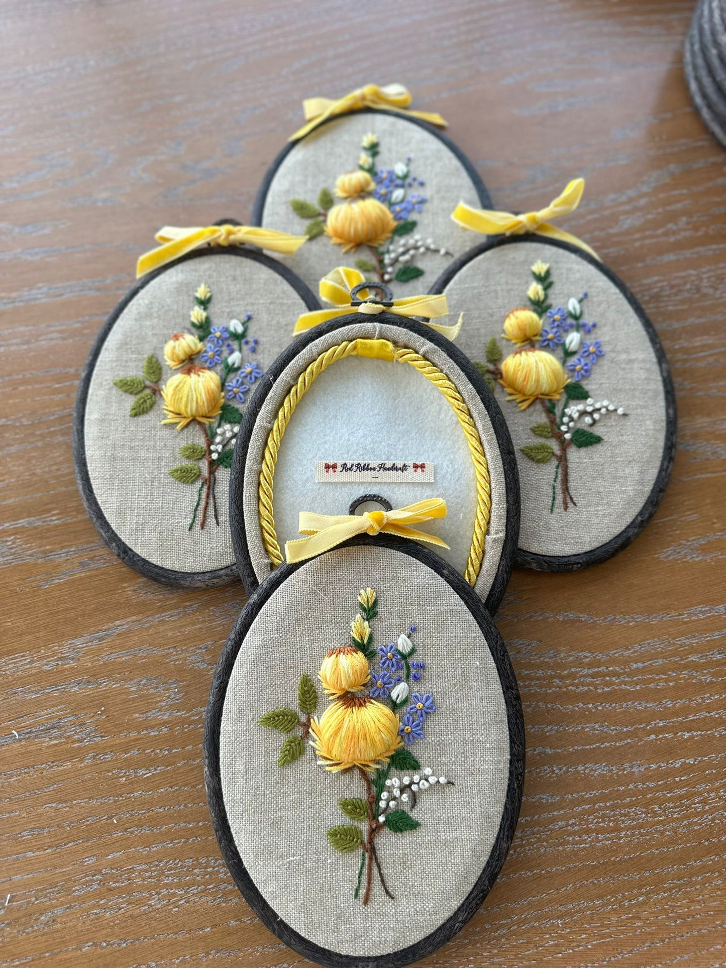 Red Ribbon's Embroidered Golden Harvest Floral Hoop