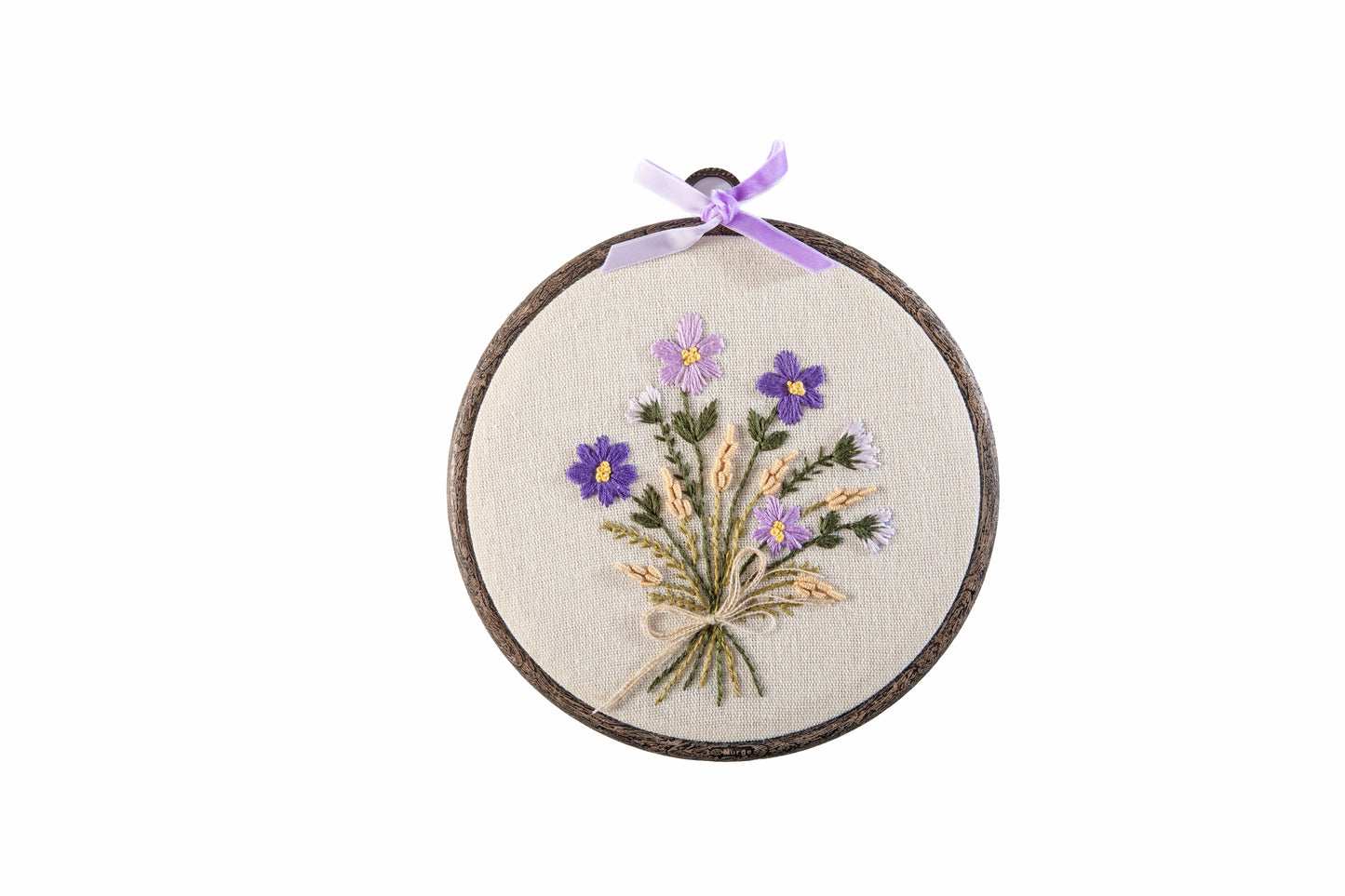 Red Ribbon's Embroidered Violet Bloom Floral Hoop