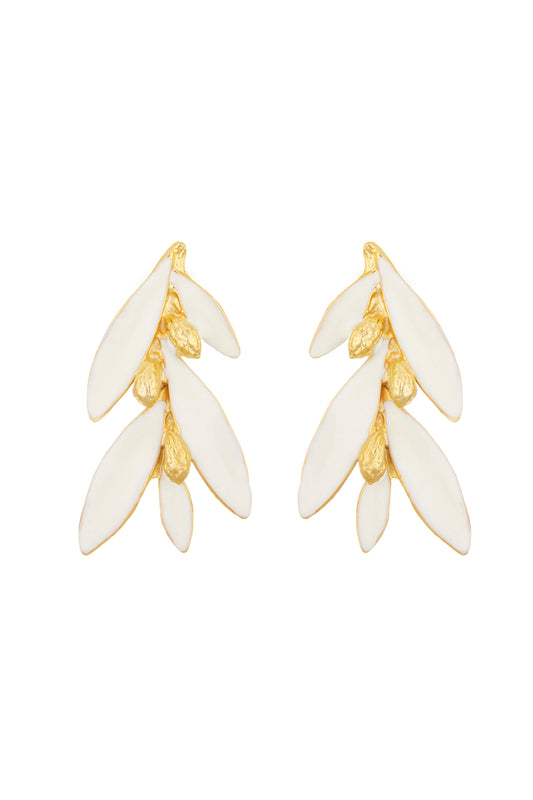 Xandra Gold and White Leaves Earrings